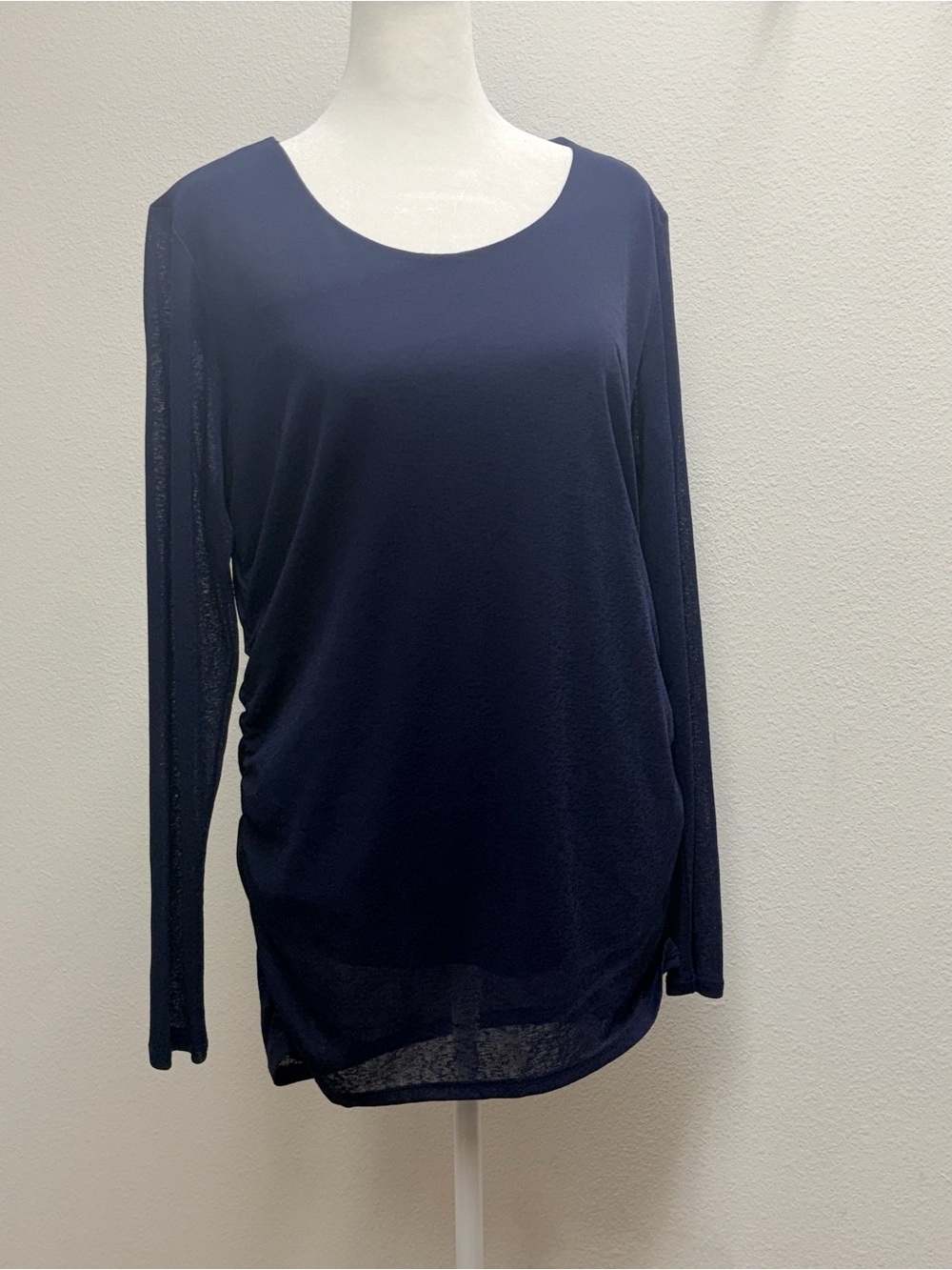Coldwater Creek Navy blue Scoop-Neck Long Sleeve rouche Top size large (14)